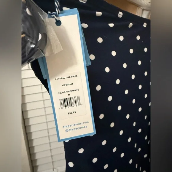Draper James Bandeau One Piece Navy Polka Dot Swimsuit NWT- Size Medium - Picture 8 of 10